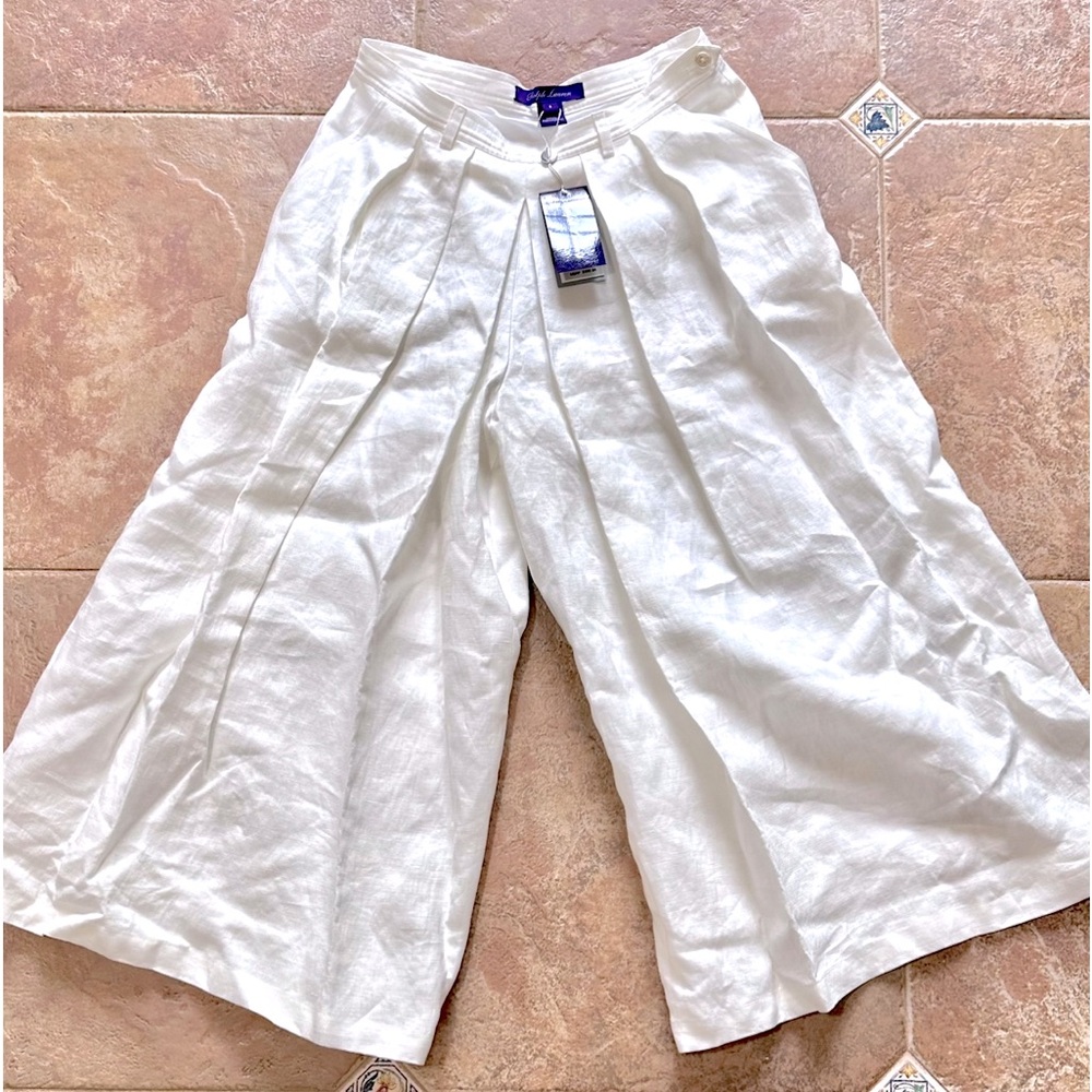 Ralph Lauren White Wide Leg Linen Pants